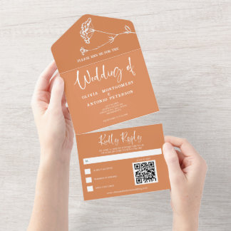 Moderne minimalistische einfache orange Hochzeit Q All In One Einladung