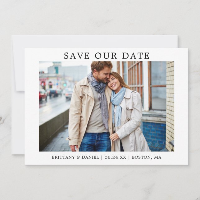 Moderne Minimalistische Einfache Rett unserer Datu Save The Date (Vorderseite)