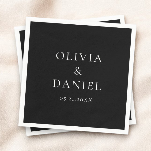 Moderne Minimalistische Einfache Schwarze Hochzeit Serviette (Von Creator hochgeladen)