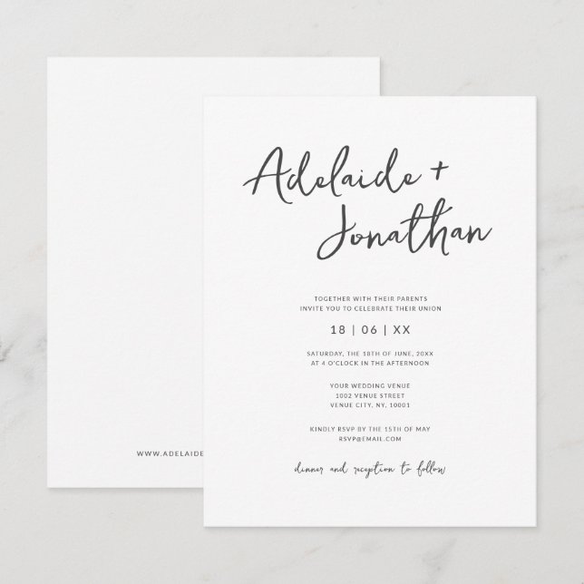 Moderne Minimalistische Einladung zum Hochzeitssch (Vorne/Hinten)