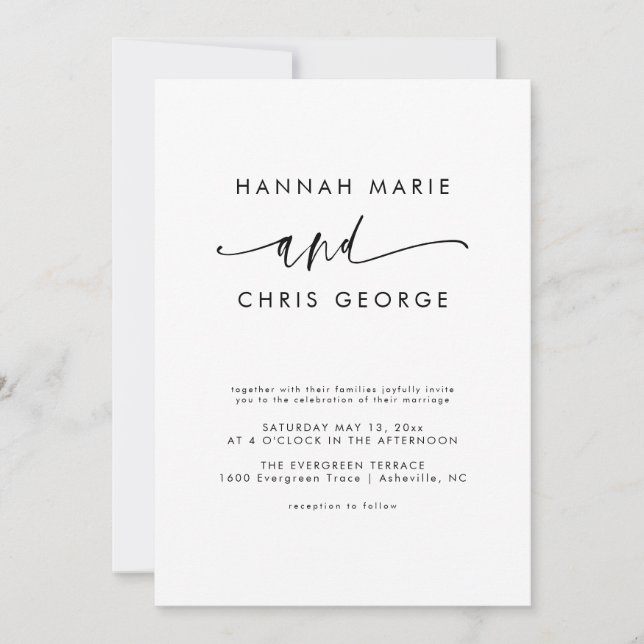 Moderne Minimalistische Einladung zur Hochzeit (Vorderseite)