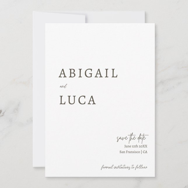 Moderne Minimalistische Elegante Caligraphy Save t Einladung (Vorderseite)