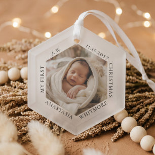 Moderne Minimalistische Elegante Erstes Weihnachte Ornament Aus Glas
