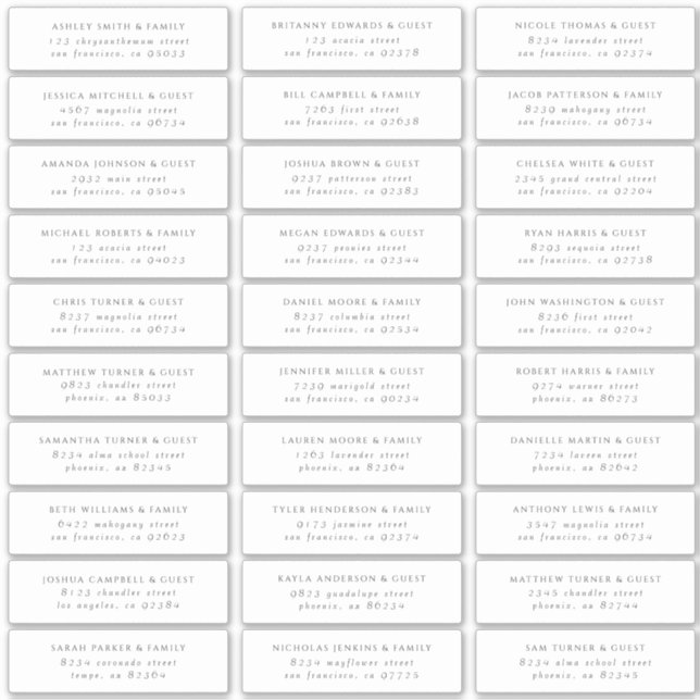 Moderne, Minimalistische elegante Gästebeladresse Aufkleber (Vorderseite)