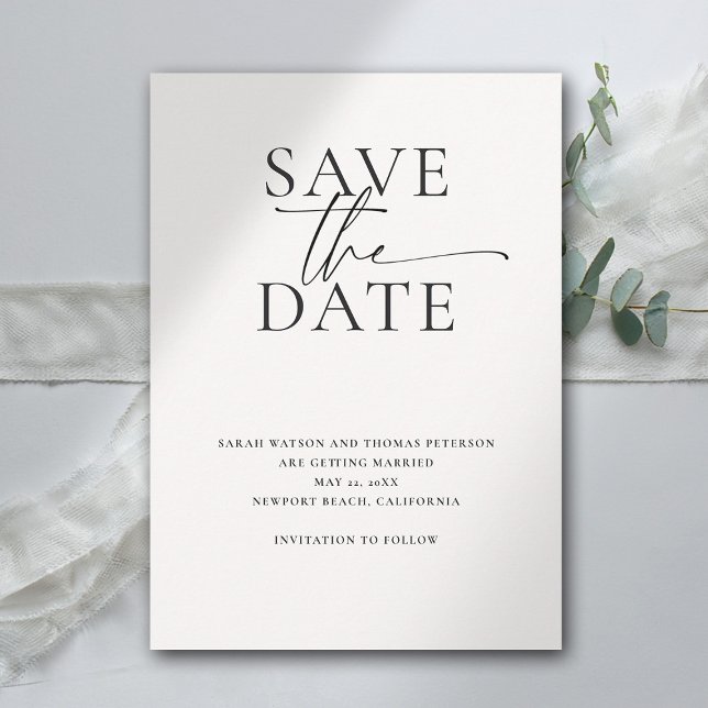 Moderne Minimalistische Elegante Kalligrafie Chic  Save The Date (modern minimalist simple wedding save the date typography calligraphy black white template)