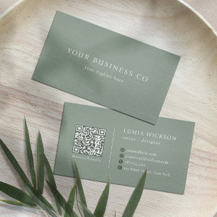 Moderne Minimalistische Elegante Salbeigrüne QR-Co Visitenkarte