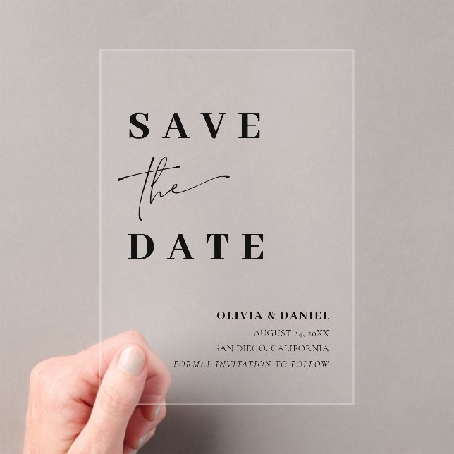 Moderne Minimalistische Elegante Save the Date Kar Acryleinladungen (Insitu (Handheld))