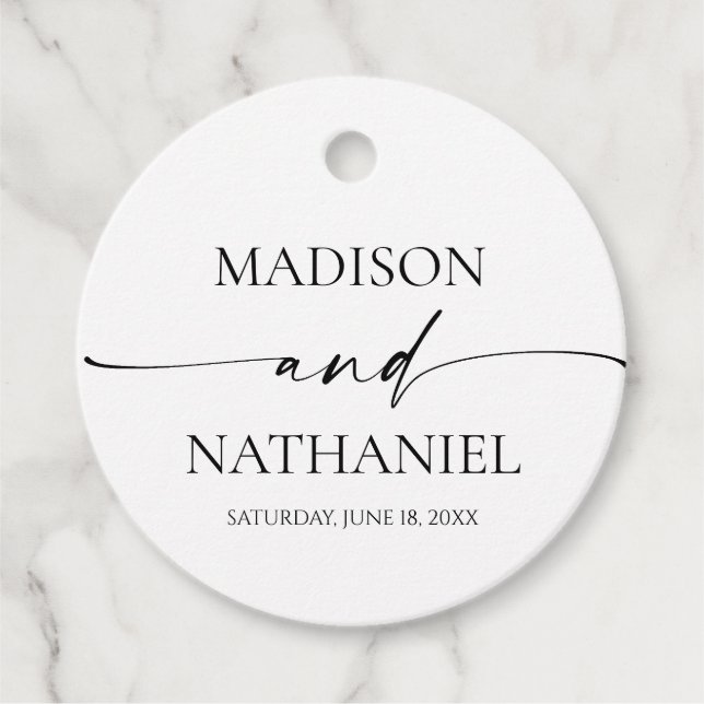 Moderne Minimalistische, elegante Schwarze Hochzei Geschenkanhänger (Vorderseite)