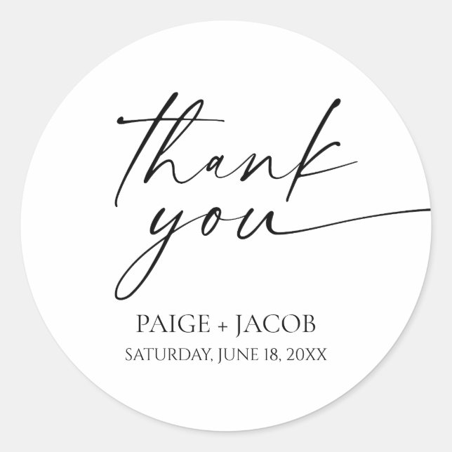 Moderne Minimalistische, elegante Schwarze Hochzei Runder Aufkleber (Vorderseite)