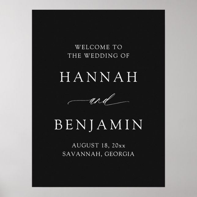 Moderne Minimalistische Elegante Schwarze Hochzeit Poster (Vorne)