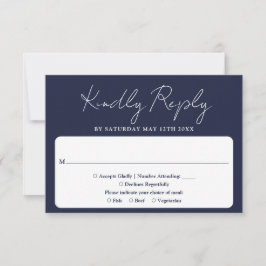 Moderne Minimalistische, elegante Script Navy Blue RSVP Karte