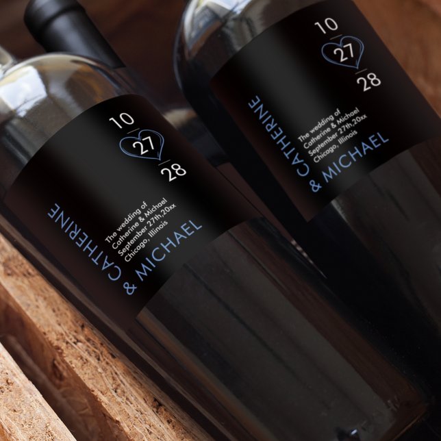 Moderne Minimalistische Eleganto Black and Blue Weinetikett (Von Creator hochgeladen)