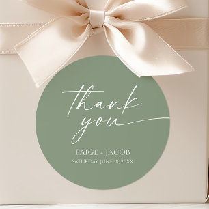 Moderne Minimalistische Elegantsage Grüne Hochzeit Runder Aufkleber