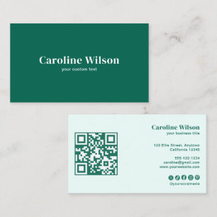 Moderne Minimalistische Emerald QR Code Social Med Visitenkarte