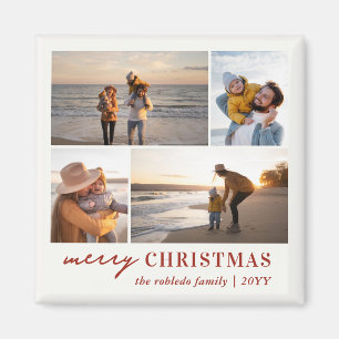 Moderne Minimalistische Familie 4 Foto Collage Wei Magnet