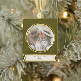 Moderne, minimalistische Familienfoto-Weihnachtsba Banner-Ornament Gold