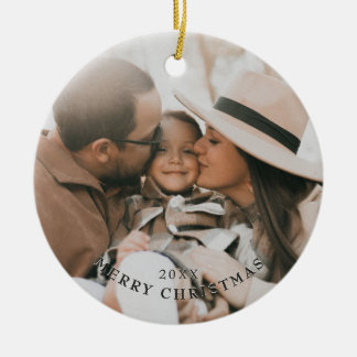 Moderne Minimalistische Familienfoto-Weihnachtsbau Keramik Ornament