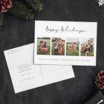 Moderne Minimalistische Feiertage 4 FotoCollage Feiertagspostkarte<br><div class="desc">Happy Holidays Postcard: Eine moderne und minimalistische Weihnachtskarte,  mit einer individuellen Nachricht auf dem Hintergrund und einer 4-Foto Collage.</div>