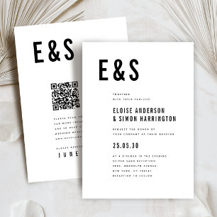 Moderne Minimalistische, fette QR-Monogramm-Hochze Einladung