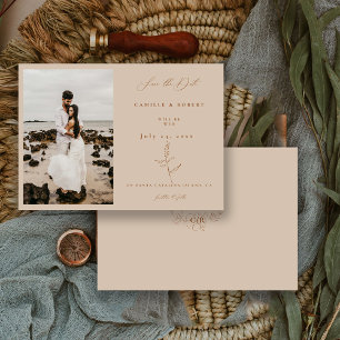 Moderne minimalistische florale Kalligrafie Foto Save The Date