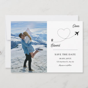 Moderne minimalistische Flugzeug Reiseroute Liebe  Save The Date