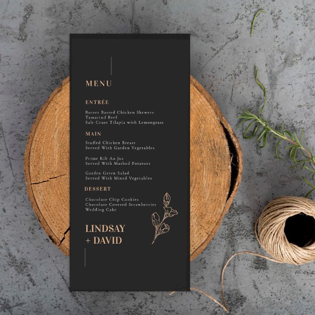 Moderne Minimalistische Foliage Black Menu Card Menükarte (Von Creator hochgeladen)