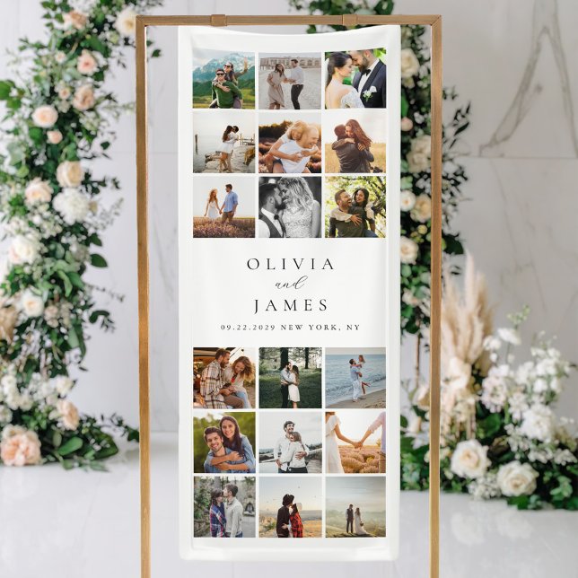 Moderne Minimalistische Foto Collage Wedding Banner (Von Creator hochgeladen)