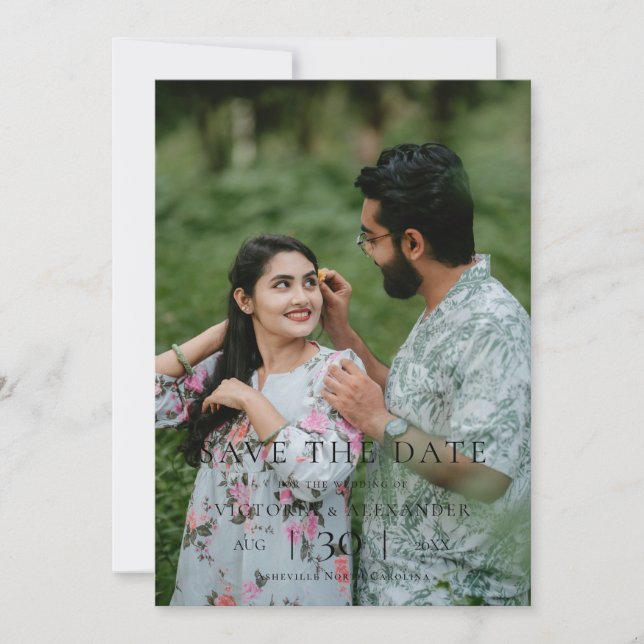Moderne Minimalistische Foto-Hochzeit - Rettet das Save The Date (Vorderseite)