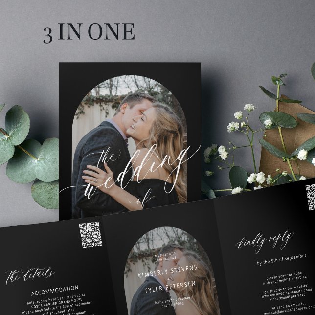 Moderne minimalistische Foto Hochzeit rsvp Details Dreifach Gefaltete Einladung (Von Creator hochgeladen)