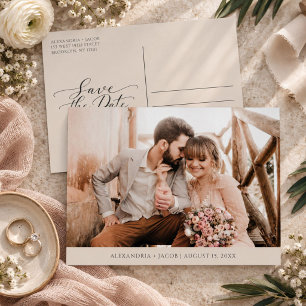 Moderne minimalistische Foto-Hochzeit Save-the-Dat Ankündigungspostkarte