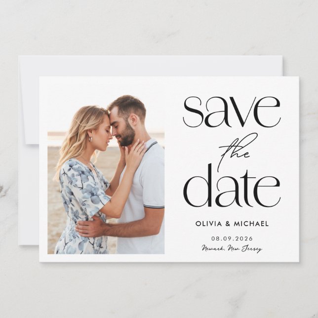 Moderne Minimalistische Foto-Hochzeit Save The Date (Vorderseite)