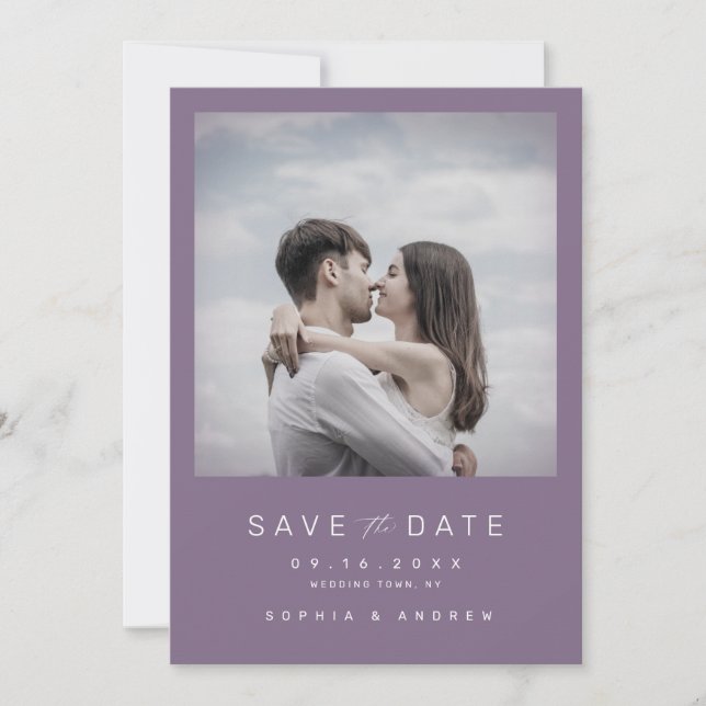 Moderne minimalistische Foto Hochzeit speichern da Save The Date (Vorderseite)