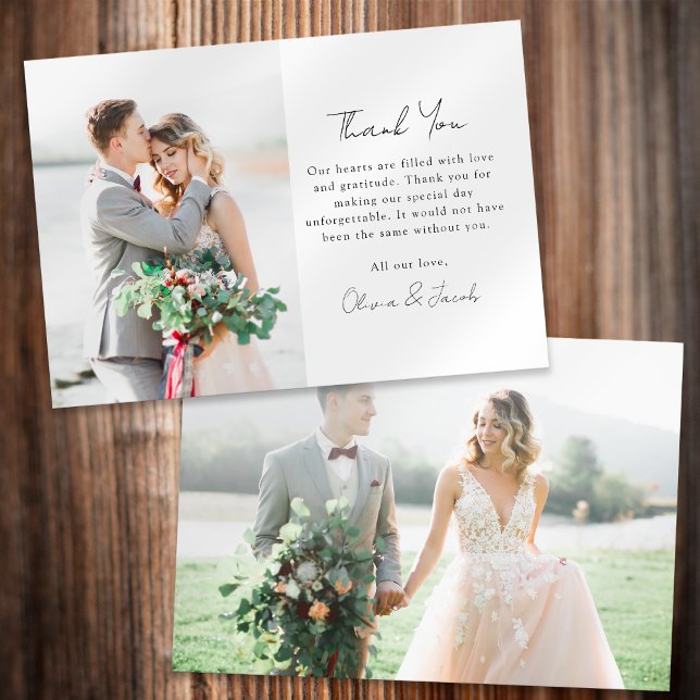Moderne Minimalistische Foto-Kalligrafie-Hochzeit Dankeskarte (Von Creator hochgeladen)