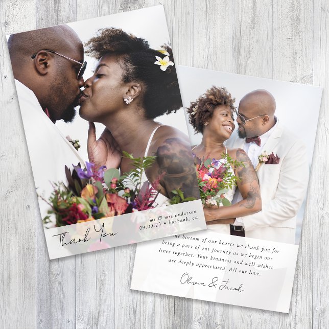 Moderne Minimalistische Foto-Kalligrafie-Hochzeit Dankeskarte (Von Creator hochgeladen)