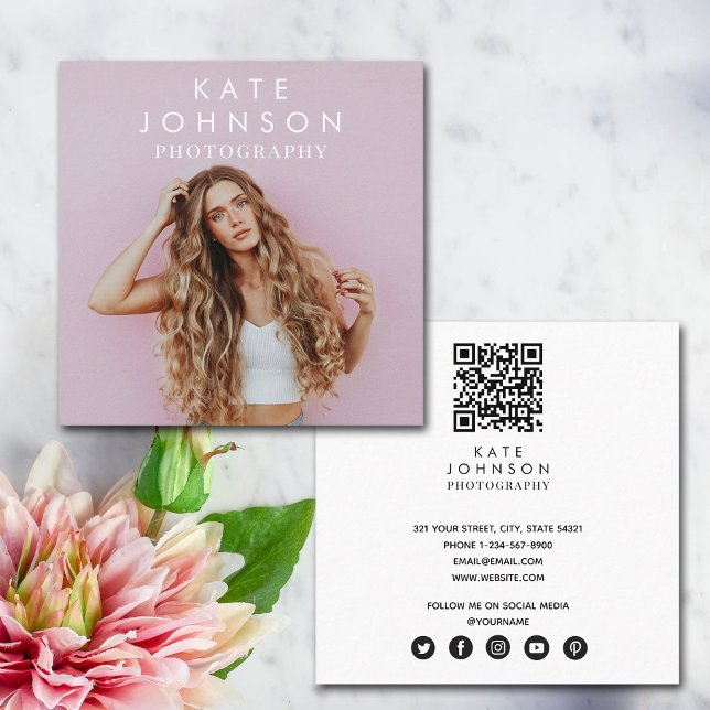 Moderne Minimalistische Foto QR Code Social Media Quadratische Visitenkarte (Von Creator hochgeladen)