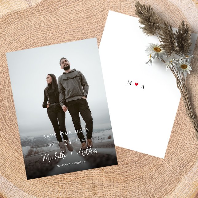 Moderne Minimalistische Foto Save the Date Card (Personalized Minimalist Monogram Wedding Save the Date )