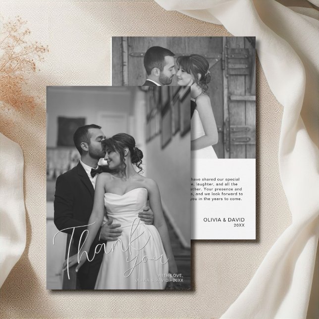 Moderne Minimalistische Foto-Script-Hochzeit Dankeskarte (Modern Minimalist Photo Script Wedding Thank You Card)