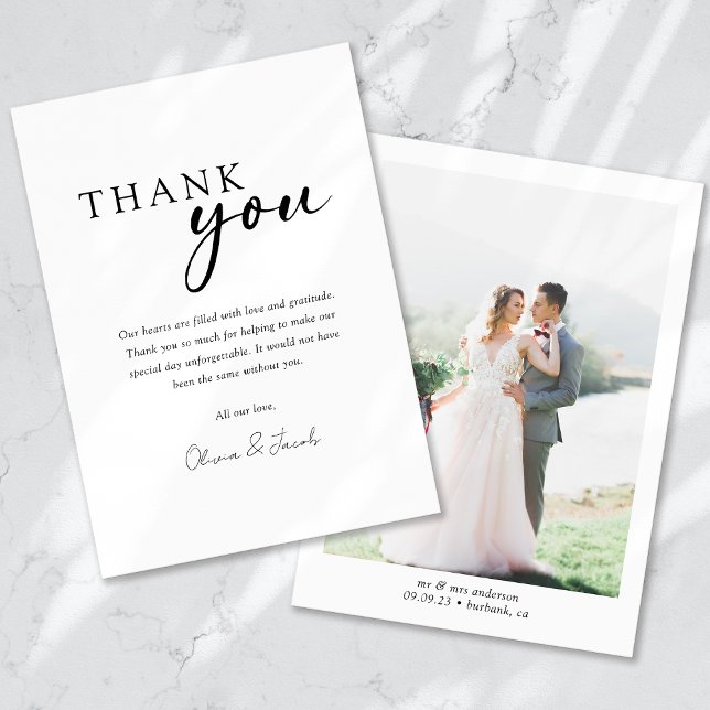 Moderne Minimalistische Foto-Script-Hochzeit Dankeskarte (Von Creator hochgeladen)