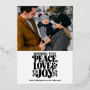 Moderne Minimalistische Frieden Liebe Freude Foto Folien Feiertagskarte