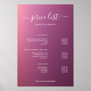 Moderne Minimalistische Friseursalon-Preisliste fü Poster