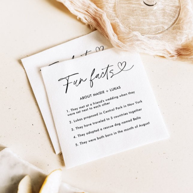 Moderne Minimalistische Fun Facts Wedding Serviette (Von Creator hochgeladen)