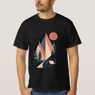 Moderne minimalistische geometrische Bergcampingku T-Shirt