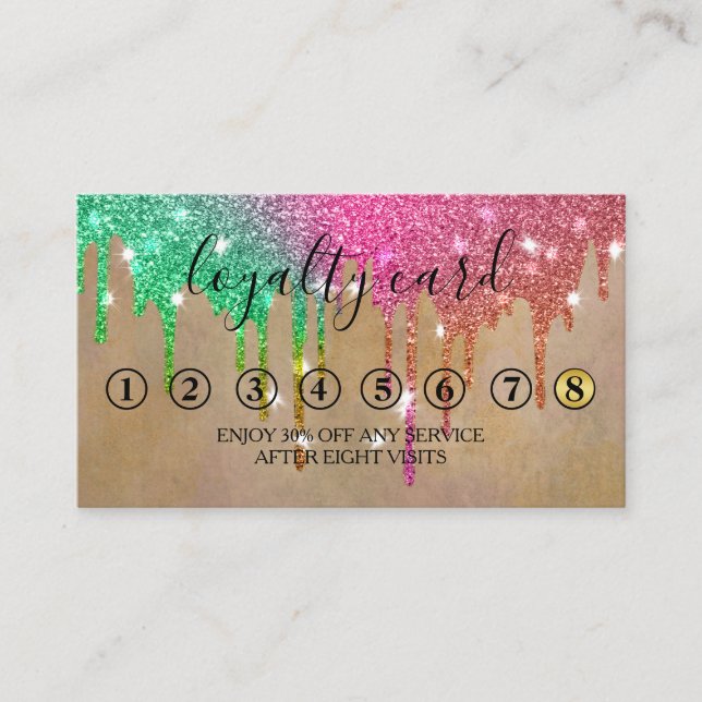 Moderne Minimalistische Gold Glitzer Tropfen Loyal Visitenkarte (Vorderseite)