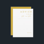 Moderne Minimalistische Gold-Hochzeitsberatungskar Hinweiskarte<br><div class="desc">Diese moderne Minimalistische Gold Hochzeitsberatungskarte ist perfekt für Ihre Hochzeit. Das schlichte, einzigartige abstrakte Design, begleitet von einem zeitgemäßen minimalen Drehbuch und einer goldenen Farbpalette, verleiht diesem Produkt ein Gefühl von elegantem formalem Luxus und bleibe gleichzeitig vereinfachend, chic bhemian. Behalt es so, wie es ist, oder wähle es aus, um...</div>