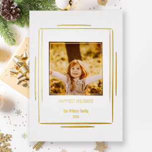 Moderne Minimalistische Gold Lines & Foto Folien Feiertagskarte