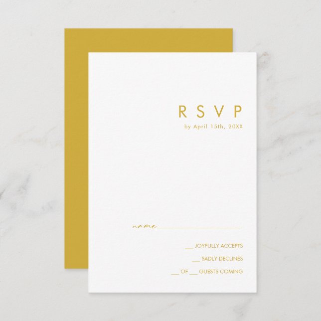 Moderne Minimalistische Gold-RSVP-Karte RSVP Karte (Vorne/Hinten)