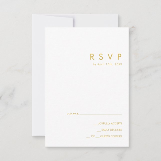 Moderne Minimalistische Gold Schriftart RSVP Karte (Vorderseite)