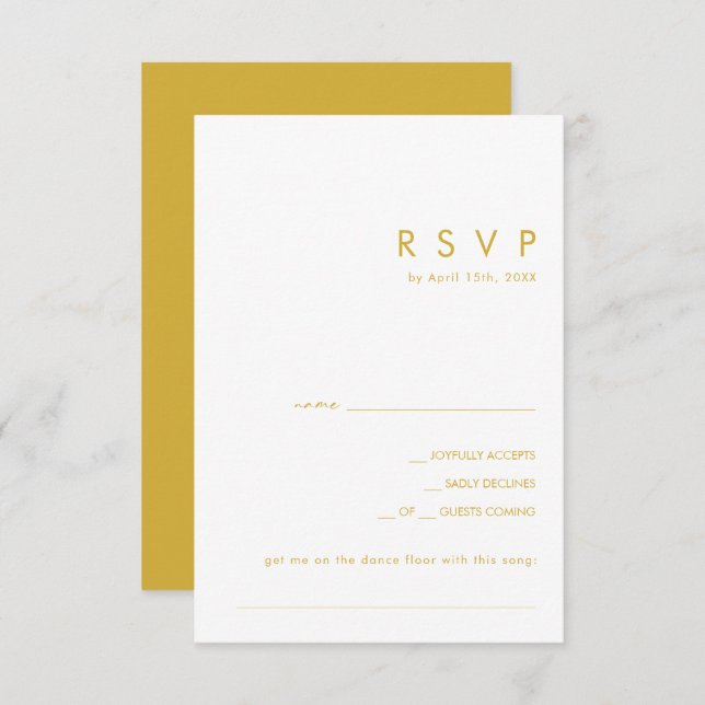 Moderne Minimalistische Gold Song Request RSVP Car (Vorne/Hinten)