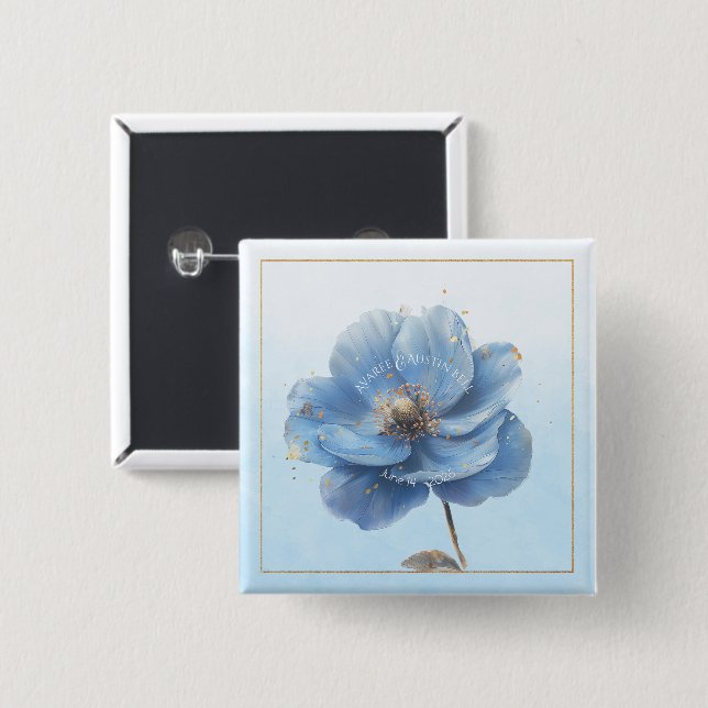 Moderne minimalistische Gold- und blaue Mohn-Knöpf Button (Vorne & Hinten)