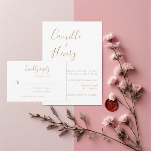 Moderne minimalistische Gold- und Weiße Hochzeit RSVP Karte